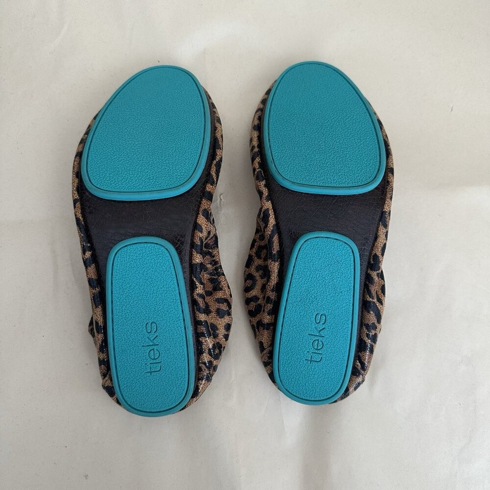SOLD NEW Tieks by Garrieli Ballet Flats Leopard Leather Teal Soles Women 7 Flexi - Picture 7 of 8